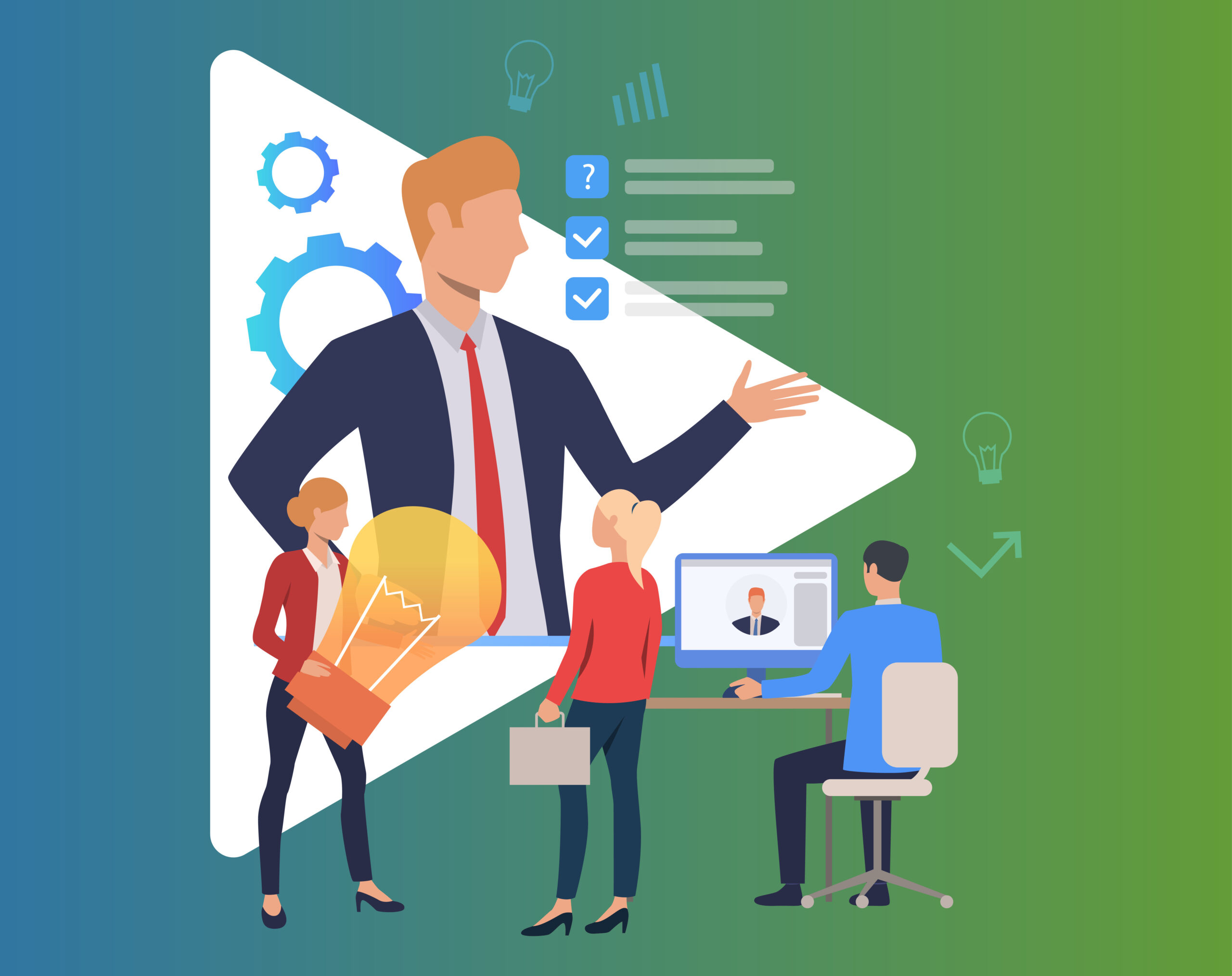 Boss giving direction and people working